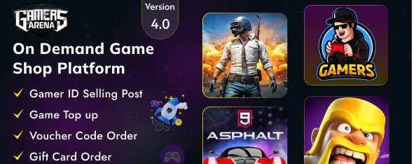 Gamers Arena v4.1 - Digital Online Game Store, Game Top Up , Voucher & Gamer ID Selling Tools - nulled