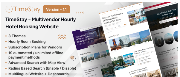 TimeStay v1.1 - Multivendor Hourly Hotel Booking Laravel Website (SAAS) - nulled