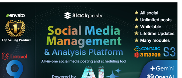 Stackposts v9.0.3 - AI Social Media Management & Marketing SaaS Platform - nulled