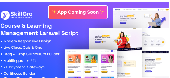 SkillGro v2.6.0 - Course & Learning Management System Laravel Script (LMS) - nulled
